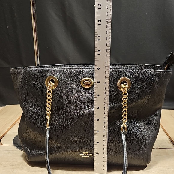 Coach Black Leather Shoulder Bag with Gold Accents - Picture 4 of 10